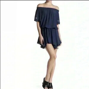 Ramy Brook Womens Jessica Off The Shoulder Mini Dress Size S Navy Asymmetric Hem